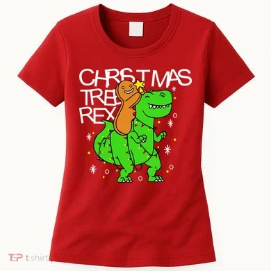 Christmas Tree Rex TRex Gingerbread Man Funny Women's T-Shirt
