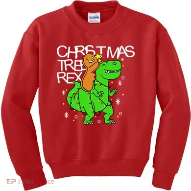 Christmas Tree Rex TRex Gingerbread Man Funny Kids Sweatshirt