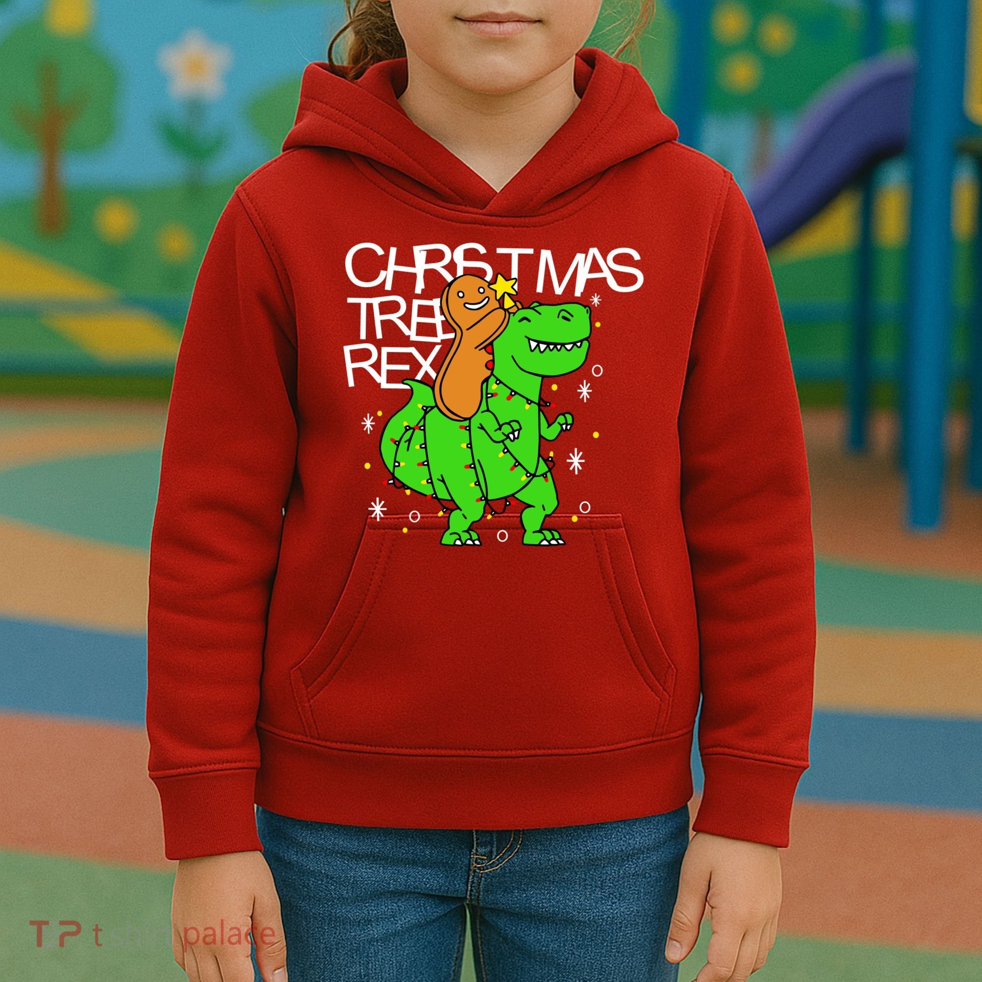 Christmas Tree Rex TRex Gingerbread Man Funny Kids Hoodie