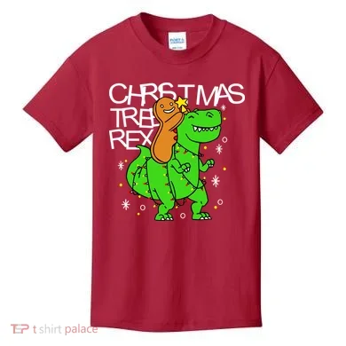 Christmas Tree Rex TRex Gingerbread Man Funny Kids T-Shirt