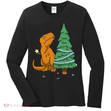 Cute T Rex Christmas Tree Women's Long Sleeve Shirt
