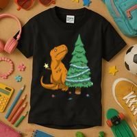 Cute T Rex Christmas Tree Kids T-Shirt thumb 3