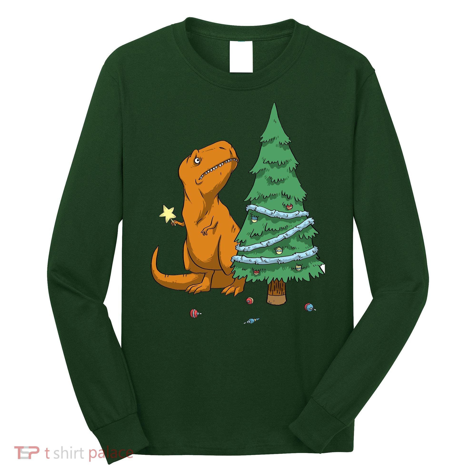 Cute T Rex Christmas Tree Long Sleeve Shirt