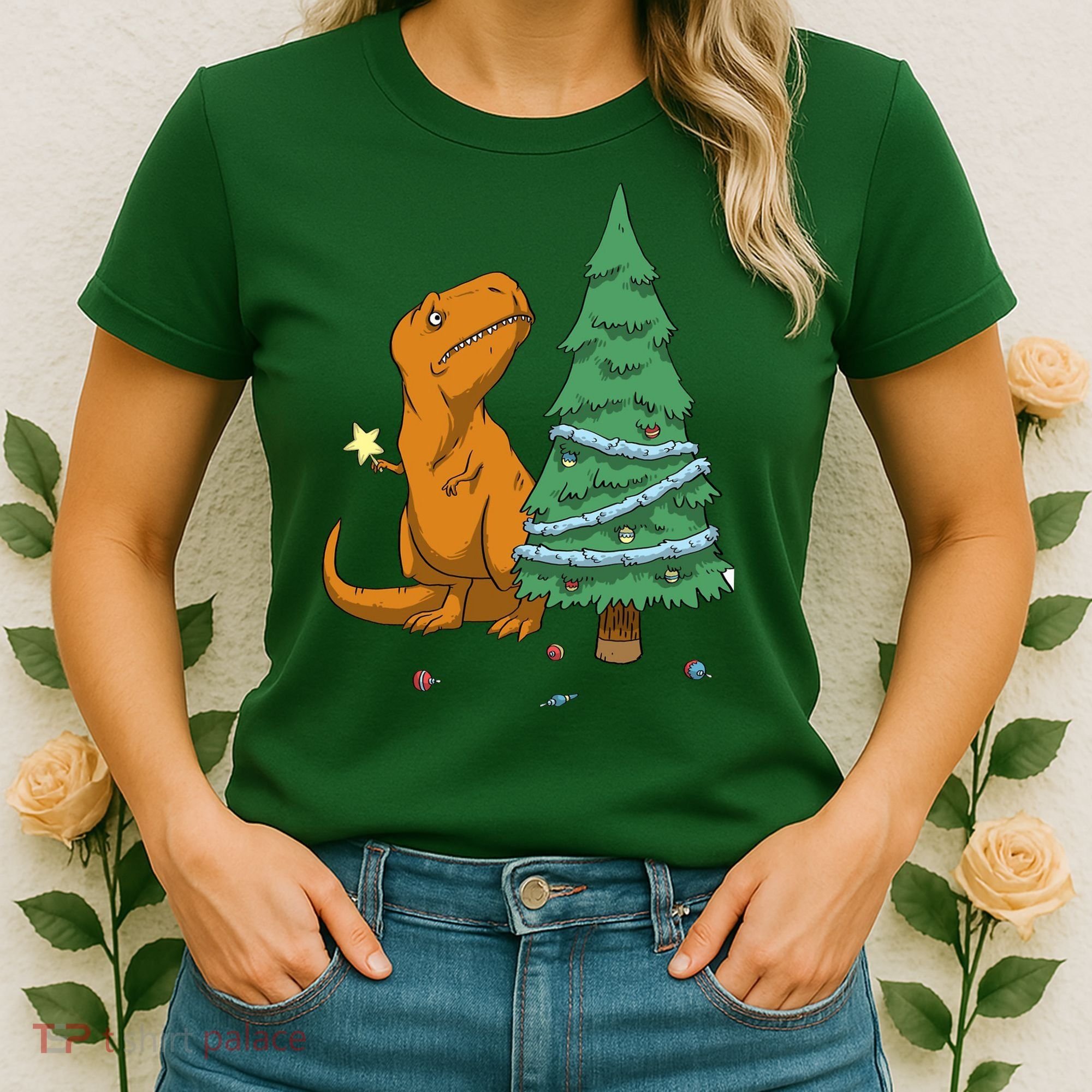 Cute T Rex Christmas Tree Women's T-Shirt