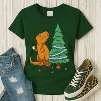 Cute T Rex Christmas Tree Women's T-Shirt thumb 3