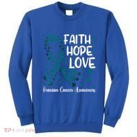 Cute Teal Ribbon Cute Gift Faith Hope Love Ovarian Cancer Gift Sweatshirt thumb 0