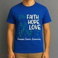 Cute Teal Ribbon Cute Gift Faith Hope Love Ovarian Cancer Gift T-Shirt thumb 3