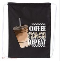 Coffee Teach Repeat Cute Teacher Gift Drawstring Bag thumb 0
