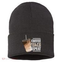 Coffee Teach Repeat Cute Teacher Gift Sustainable Knit Beanie thumb 0