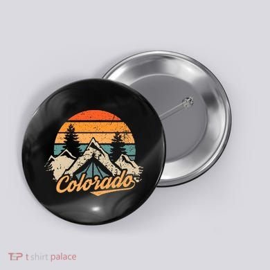 Colorado Tee Retro Vintage Mountains Nature Hiking Camping Button