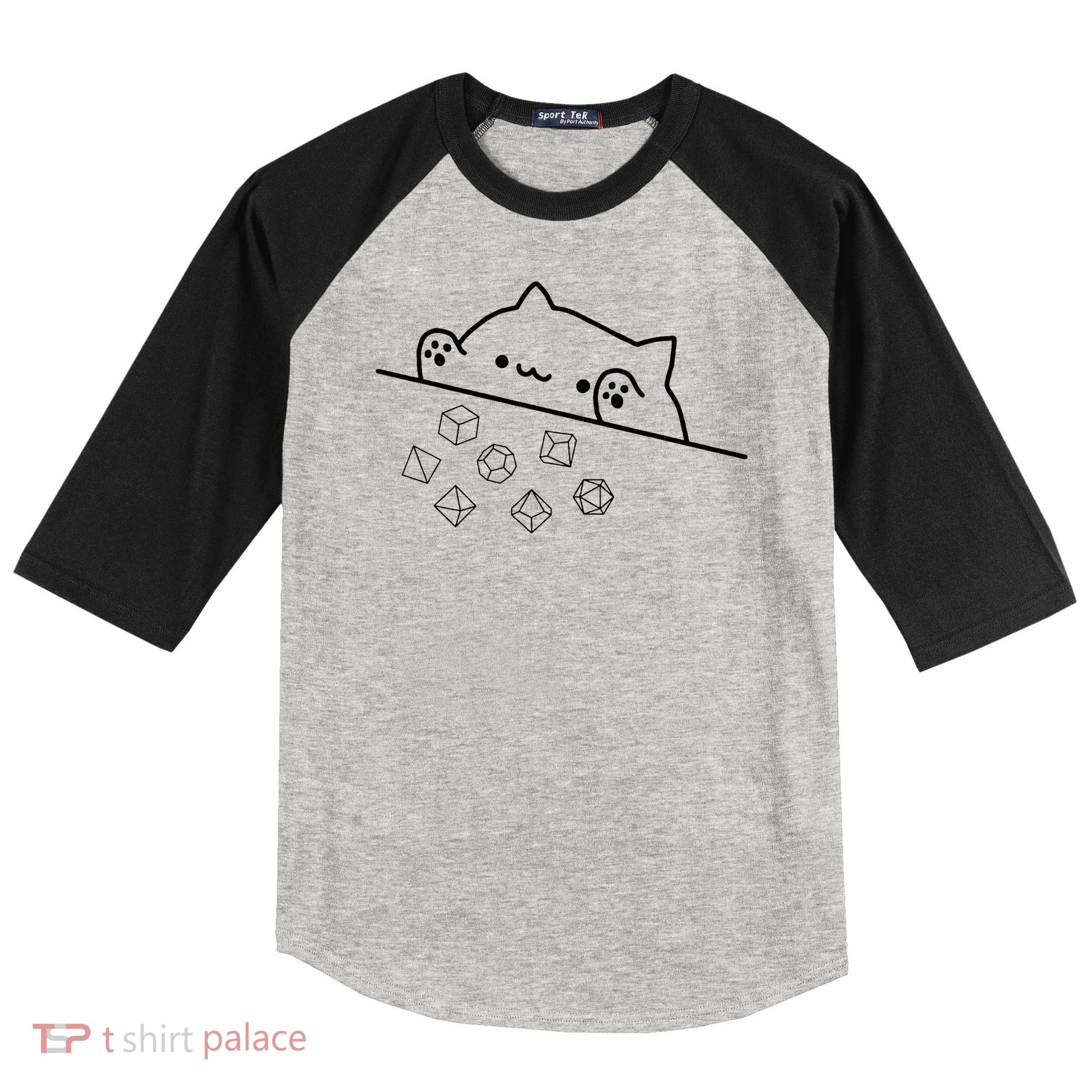 Cat Throwing Rainbow Dice Tabletop Rpg Raglan Baseball Sleeve Shirt