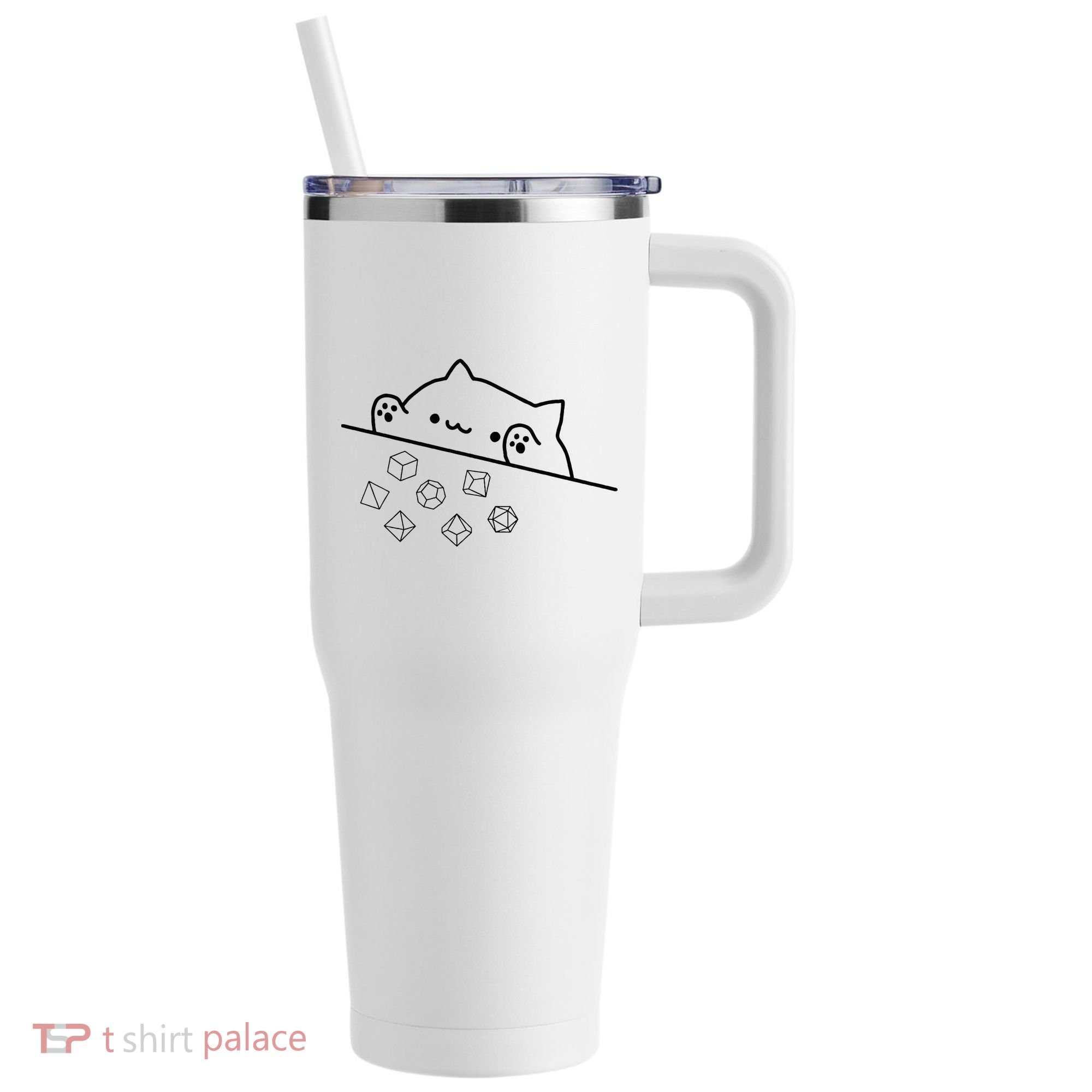 Cat Throwing Rainbow Dice Tabletop Rpg 40oz Vacuum Insulated Stainless Steel Travel Tumbler