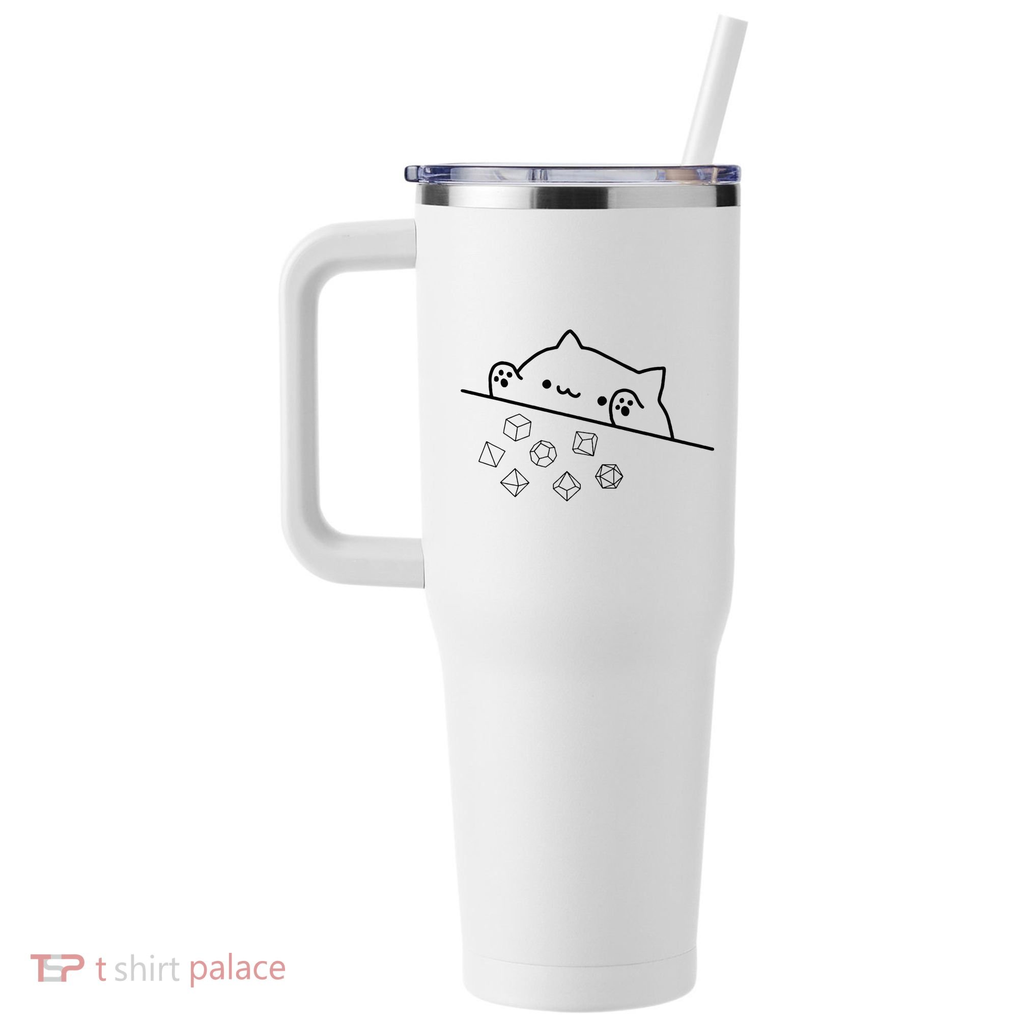 Cat Throwing Rainbow Dice Tabletop Rpg 40oz Vacuum Insulated Stainless Steel Travel Tumbler