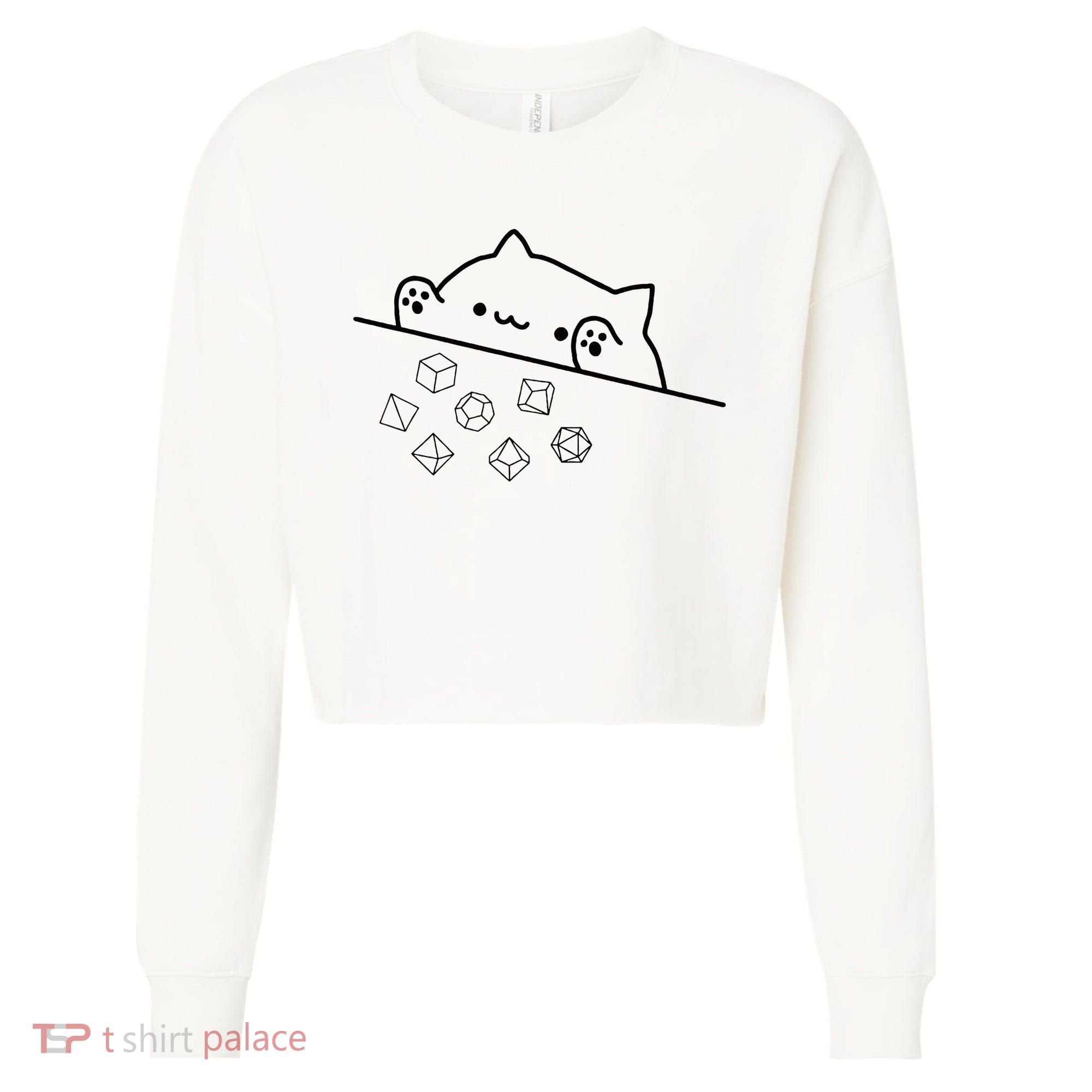 Cat Throwing Rainbow Dice Tabletop Rpg Cropped Pullover Crew