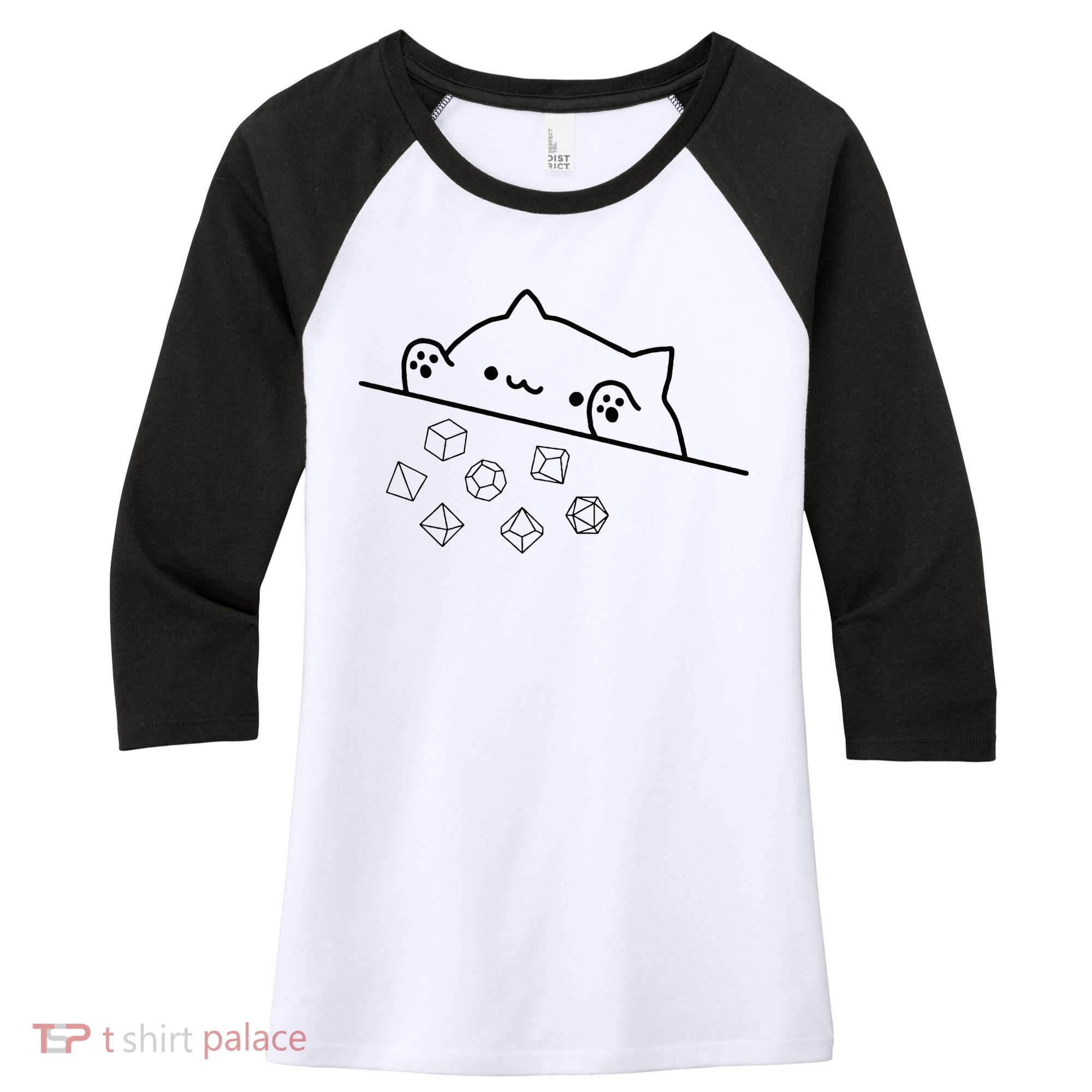 Cat Throwing Rainbow Dice Tabletop Rpg Women's Tri-Blend 3/4-Sleeve Raglan Shirt