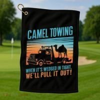 Camel Towing Retro Adult Humor Saying Golf Towel thumb 1