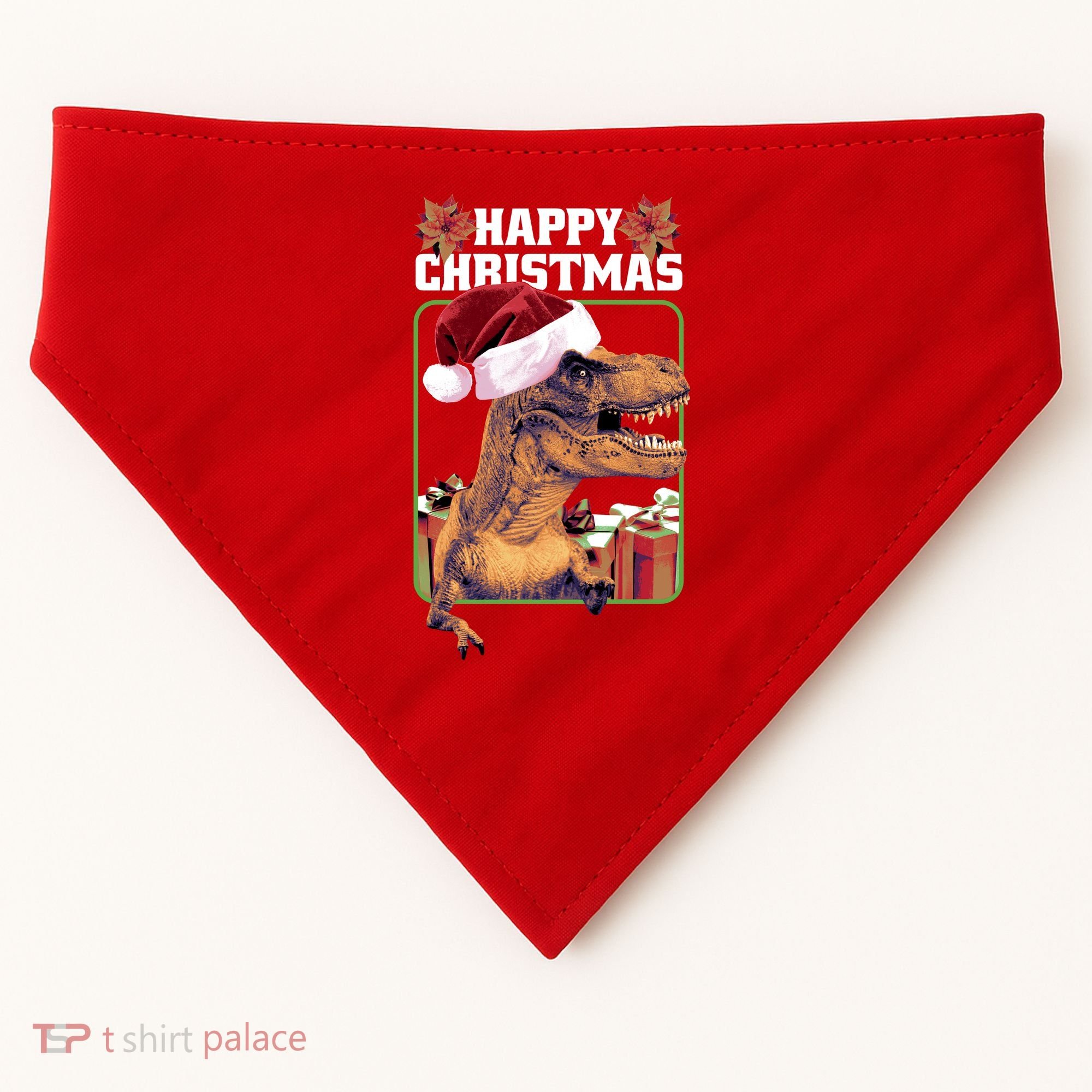 Cool T Rex Happy Christmas USA-Made Doggie Bandana