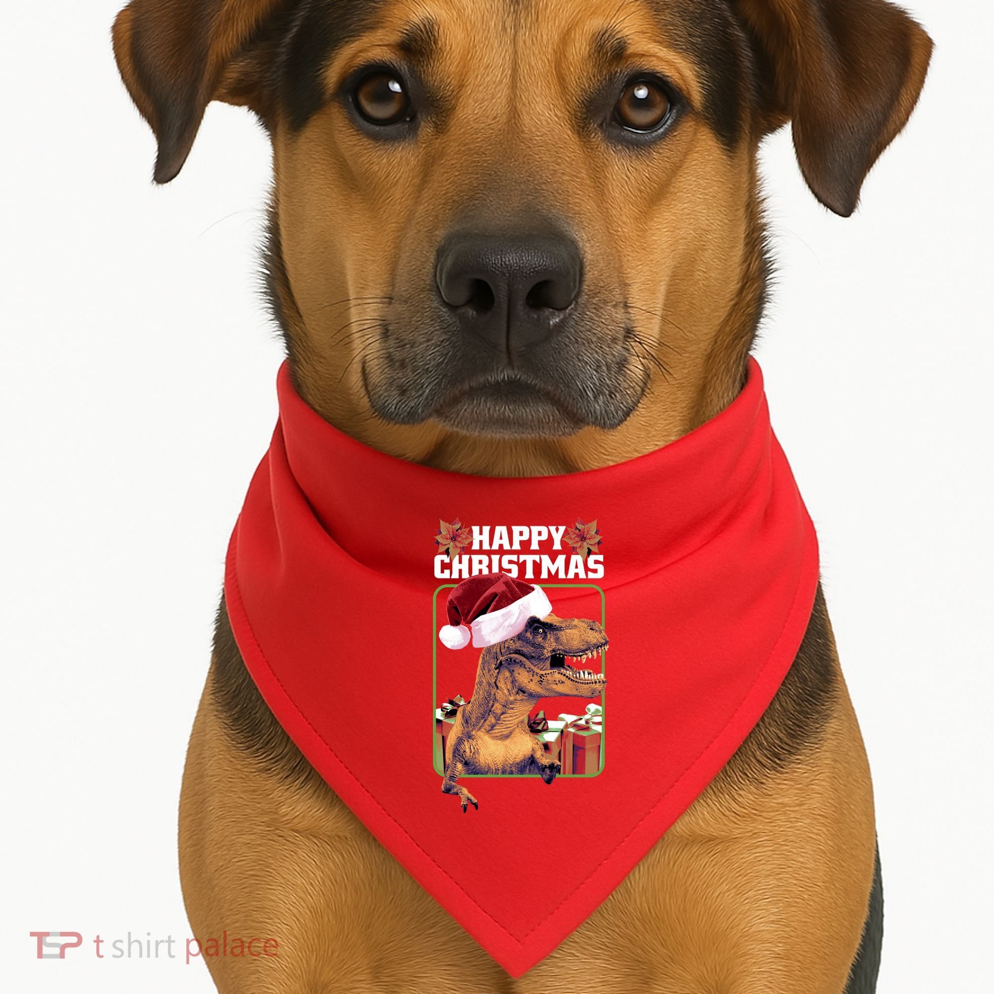 Cool T Rex Happy Christmas USA-Made Doggie Bandana