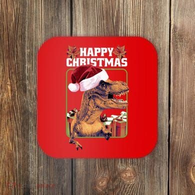 Cool T Rex Happy Christmas Coaster