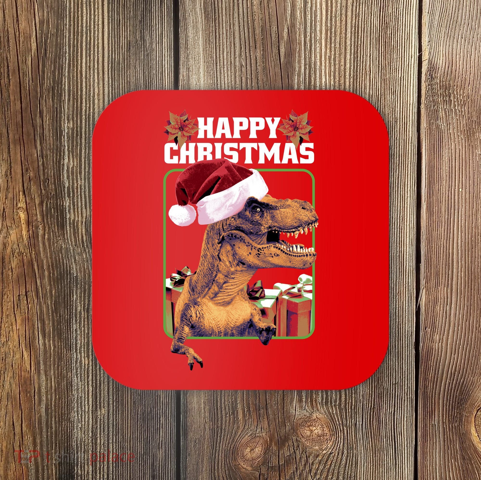 Cool T Rex Happy Christmas Coaster