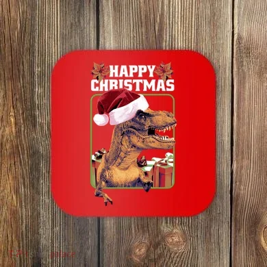 Cool T Rex Happy Christmas Coaster