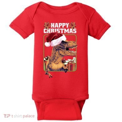Cool T Rex Happy Christmas Baby Bodysuit