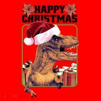 Cool T Rex Happy Christmas Santa Hat thumb 1