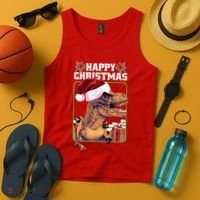 Cool T Rex Happy Christmas Tank Top thumb 4
