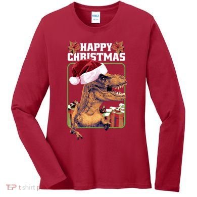 Cool T Rex Happy Christmas Women's Long Sleeve Shirt