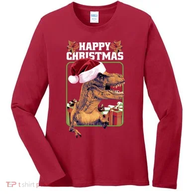 Cool T Rex Happy Christmas Women's Long Sleeve Shirt
