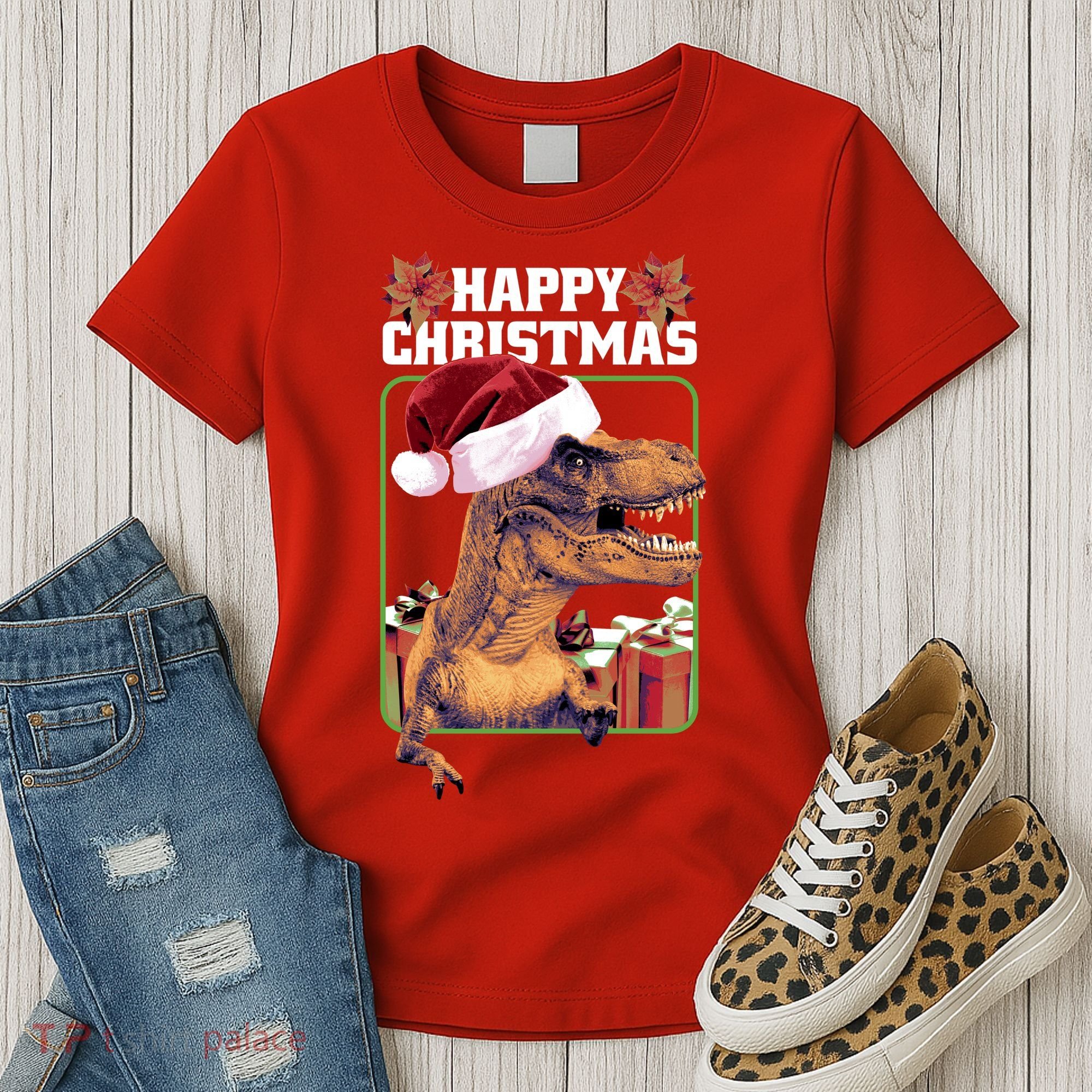 Cool T Rex Happy Christmas Women's T-Shirt