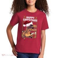 Cool T Rex Happy Christmas Kids T-Shirt thumb 2
