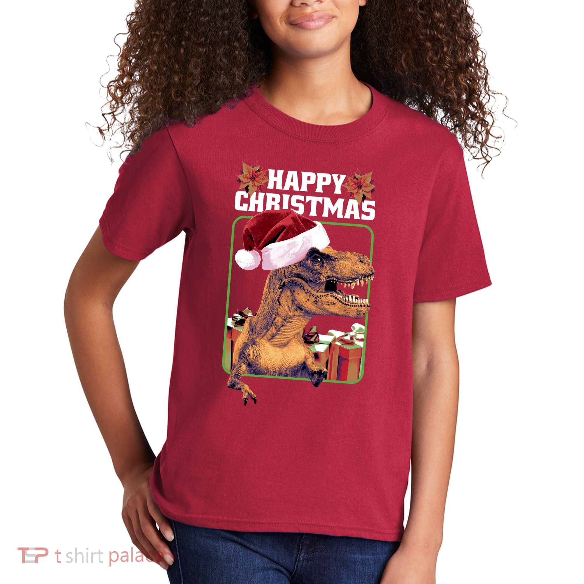 Cool T Rex Happy Christmas Kids T-Shirt
