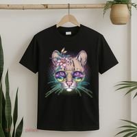 Cute Tropical Rainbow Ocelot Cat T-Shirt thumb 2