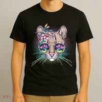 Cute Tropical Rainbow Ocelot Cat T-Shirt thumb 3