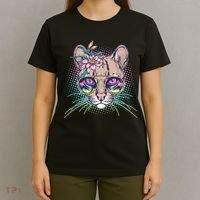 Cute Tropical Rainbow Ocelot Cat T-Shirt thumb 4