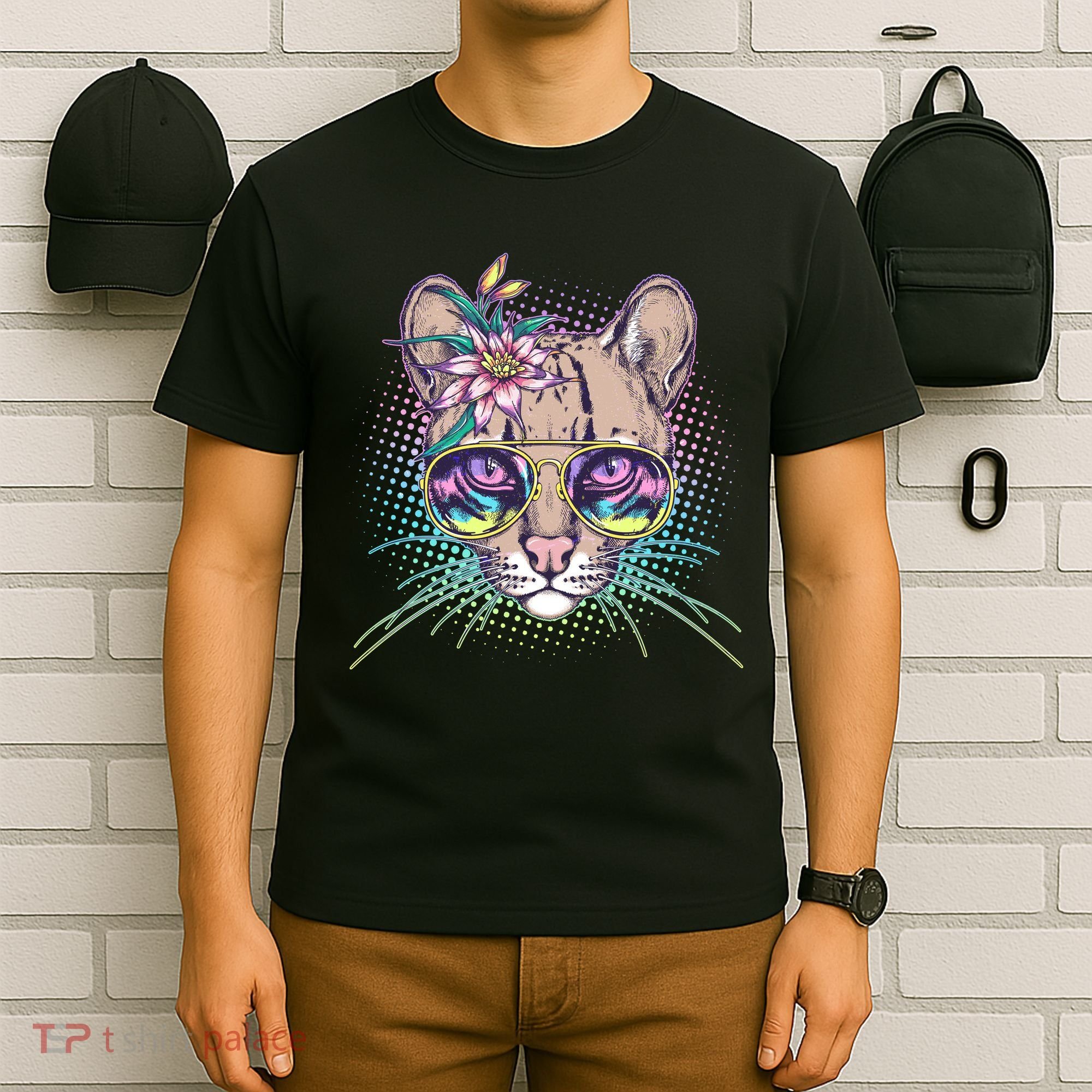 Cute Tropical Rainbow Ocelot Cat T-Shirt