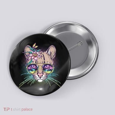 Cute Tropical Rainbow Ocelot Cat Button