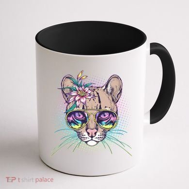 Cute Tropical Rainbow Ocelot Cat Coffee Mug back