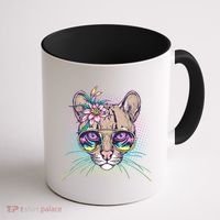 Cute Tropical Rainbow Ocelot Cat Coffee Mug thumb 1