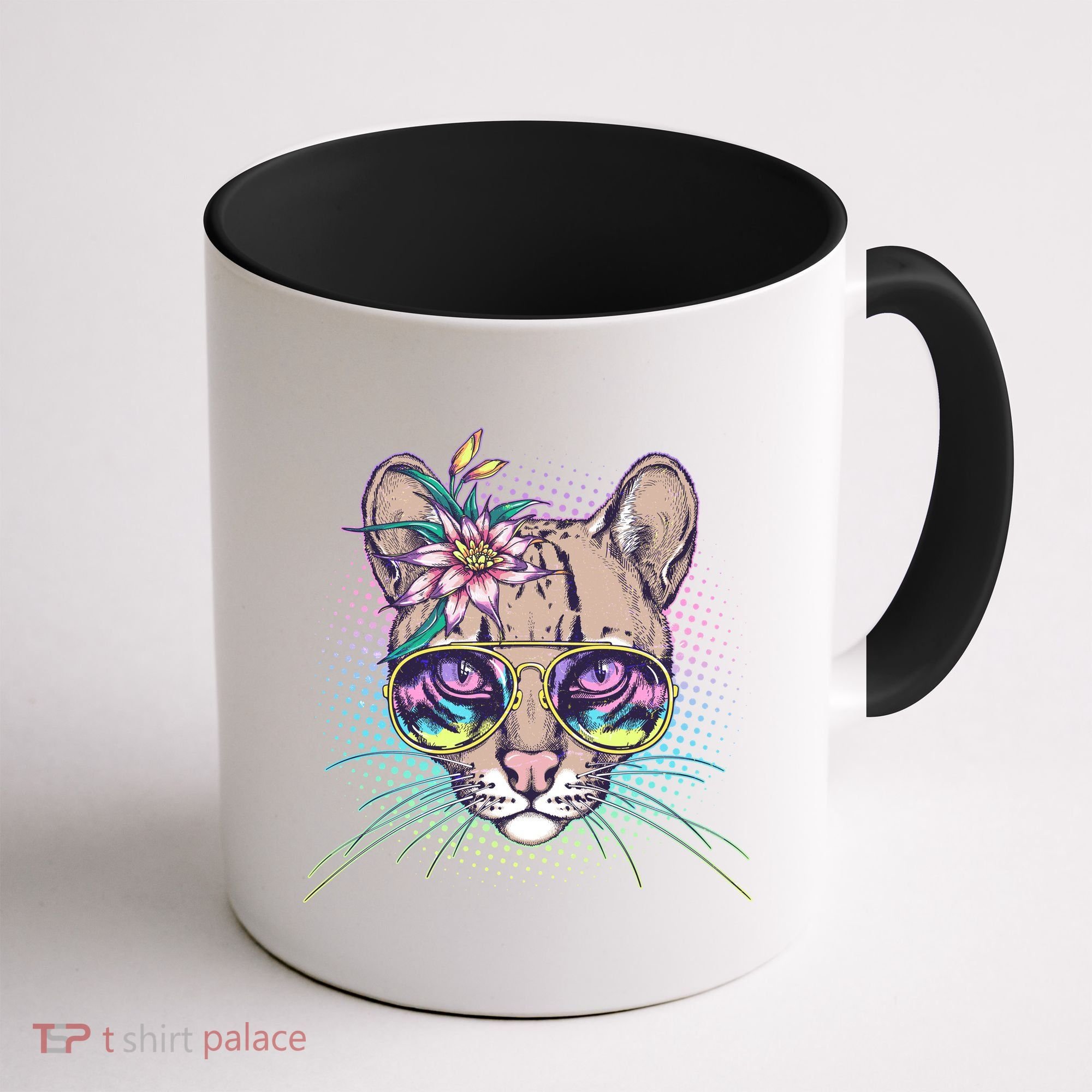 Cute Tropical Rainbow Ocelot Cat Coffee Mug