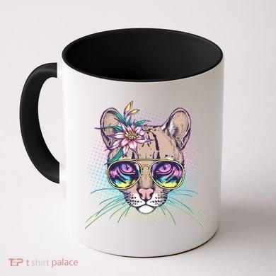 Cute Tropical Rainbow Ocelot Cat Coffee Mug