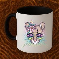 Cute Tropical Rainbow Ocelot Cat Coffee Mug thumb 2