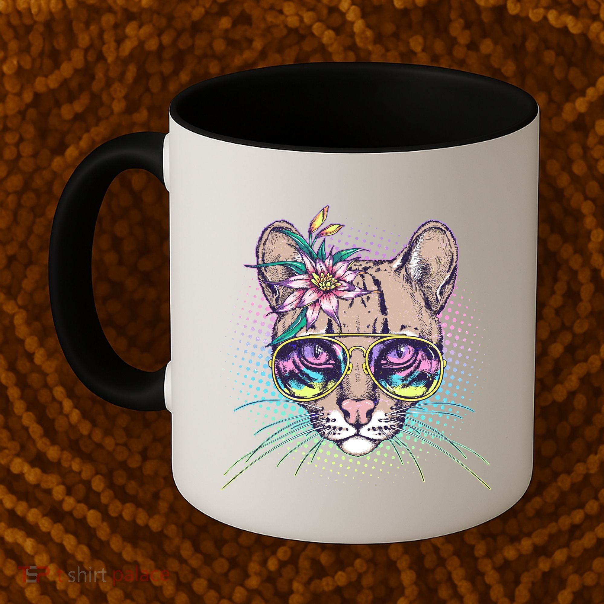 Cute Tropical Rainbow Ocelot Cat Coffee Mug