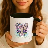 Cute Tropical Rainbow Ocelot Cat Coffee Mug thumb 3