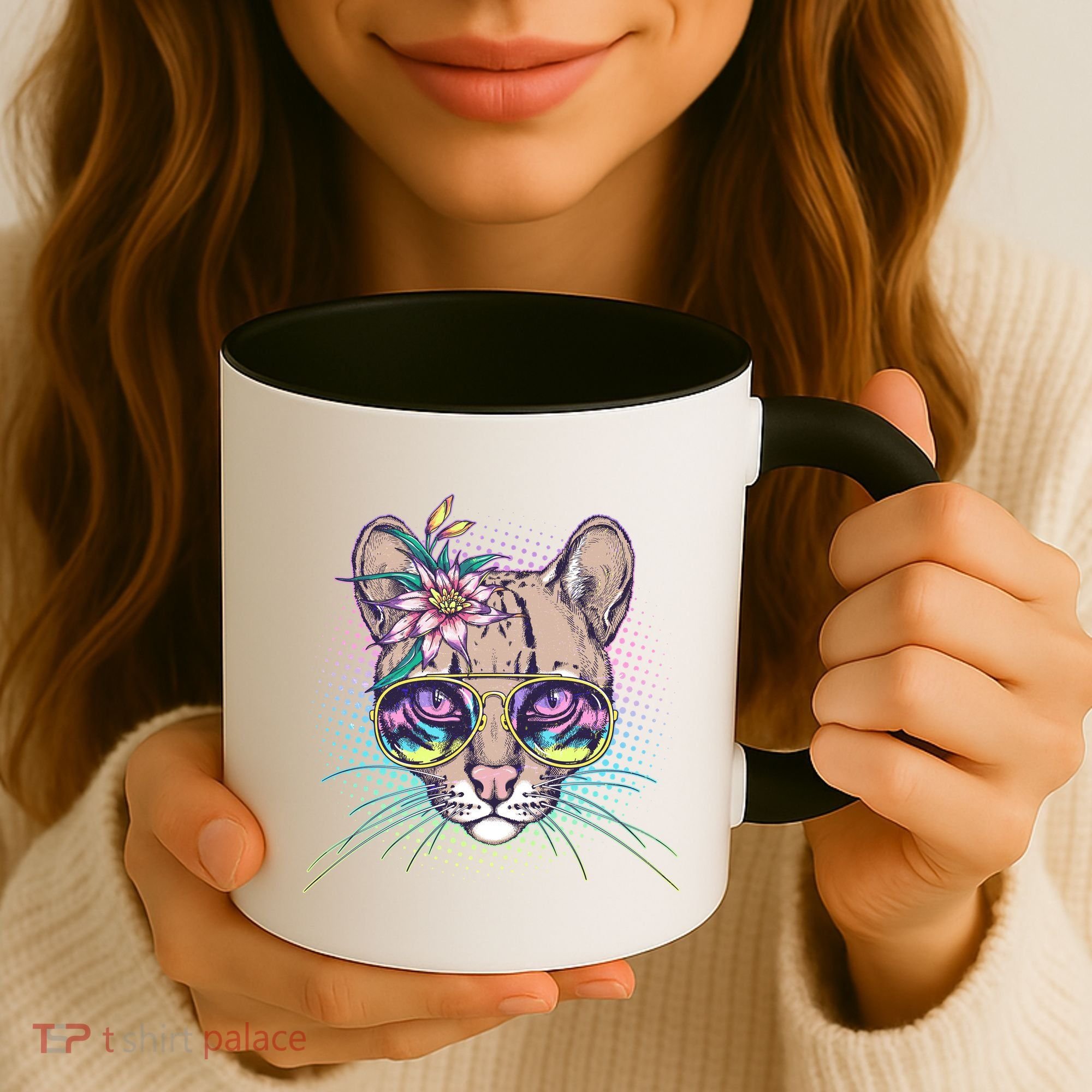 Cute Tropical Rainbow Ocelot Cat Coffee Mug