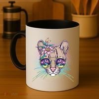 Cute Tropical Rainbow Ocelot Cat Coffee Mug thumb 4
