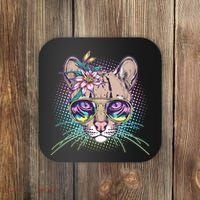 Cute Tropical Rainbow Ocelot Cat Coaster thumb 0