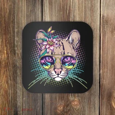 Cute Tropical Rainbow Ocelot Cat Coaster