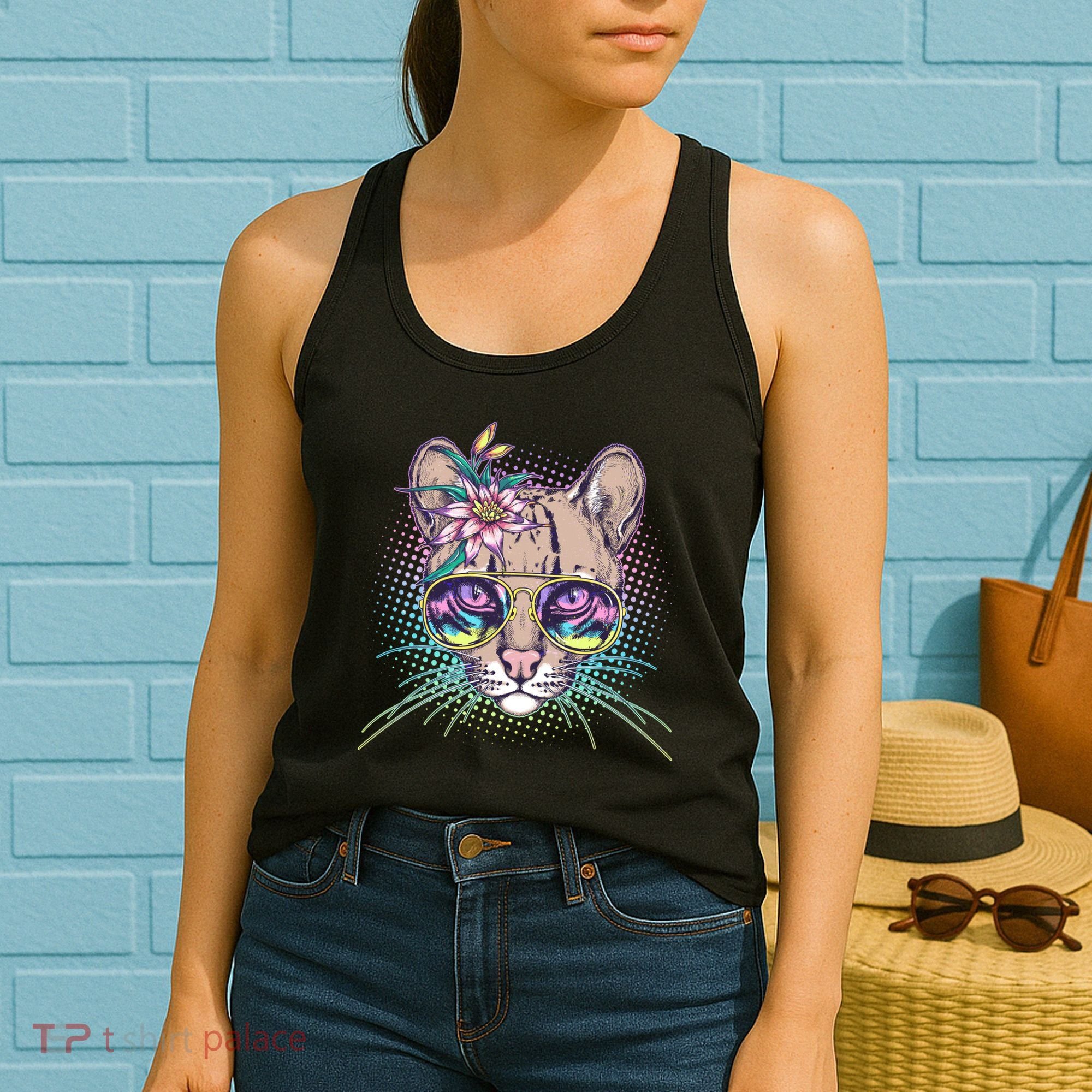 Cute Tropical Rainbow Ocelot Cat Women's Tank Top